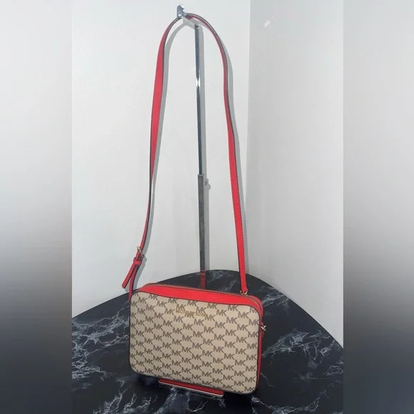 MICHAEL KORS Women’s Crossbody Bag Red Multi Canvas Leather Trim AUTHENTIC - Picture 5 of 13